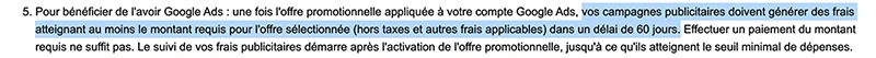 Conditions de déblocage de l'avoir Google Ads