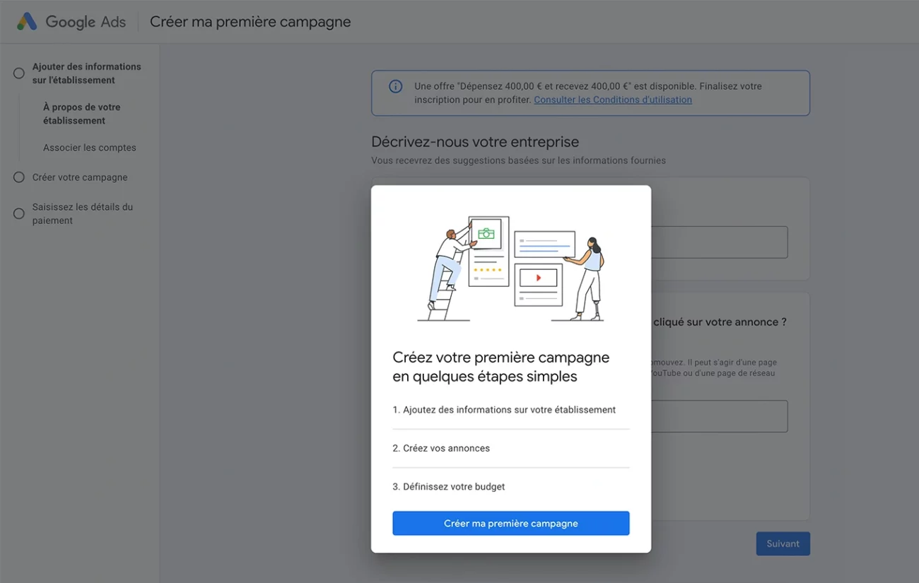 Première connexion à l'interface Google Ads